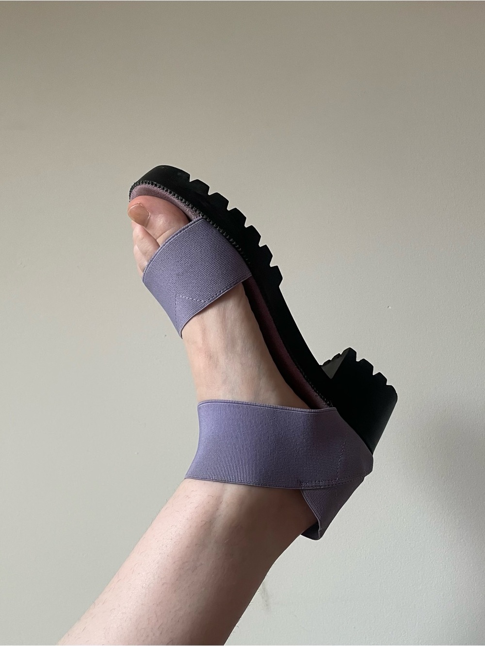 Lilac Elastic Strap Platform Sandals with Chunky Black Sole